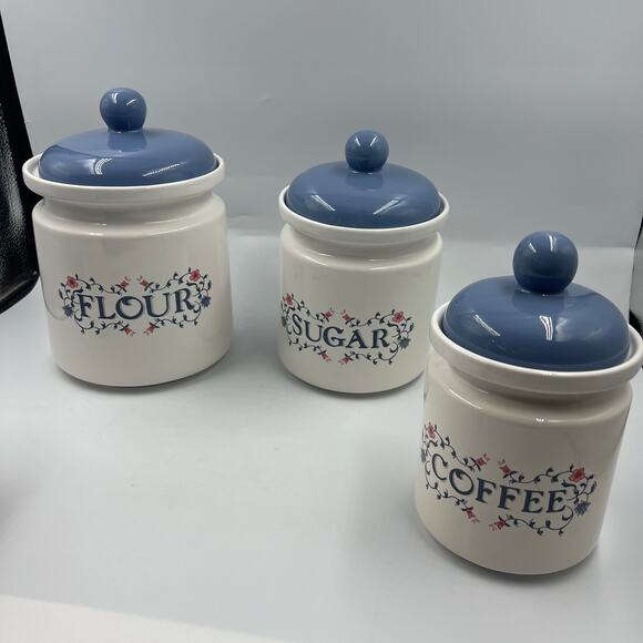 Vintage Jay Imports Corelle Prinston Kitchen Canister White Blue Floral SET 4 - Picture 12 of 14